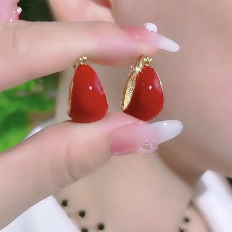 克莱因红耳圈高级感红色复古耳环独特小众设计感气质名媛耳饰耳扣