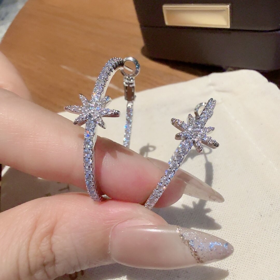 欧美夸张镶钻星星耳圈大耳环