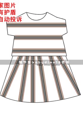 女童竖条纹两件套短袖连衣裙