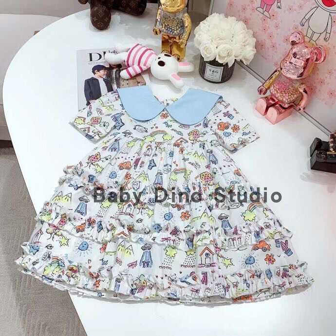 现货定制款女童蓝色翻领BabyDino