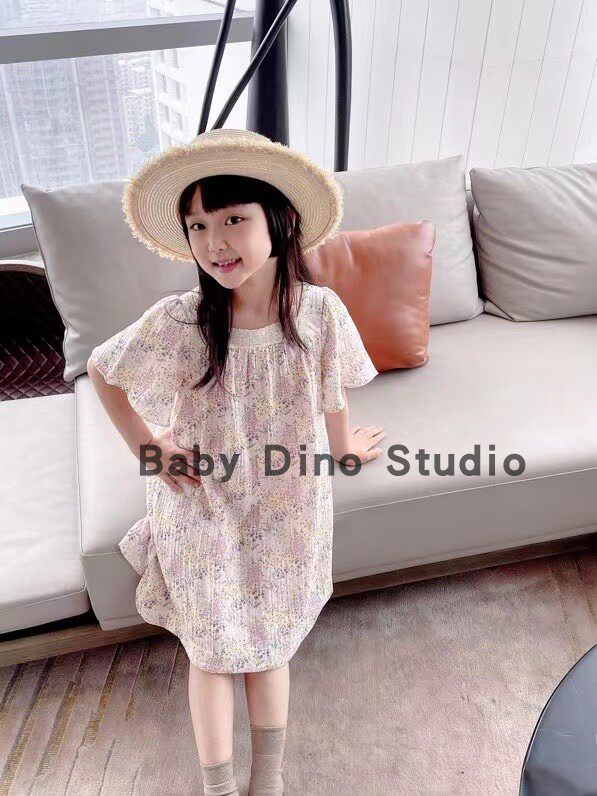女童连衣裙田园夏季黄紫小碎花
