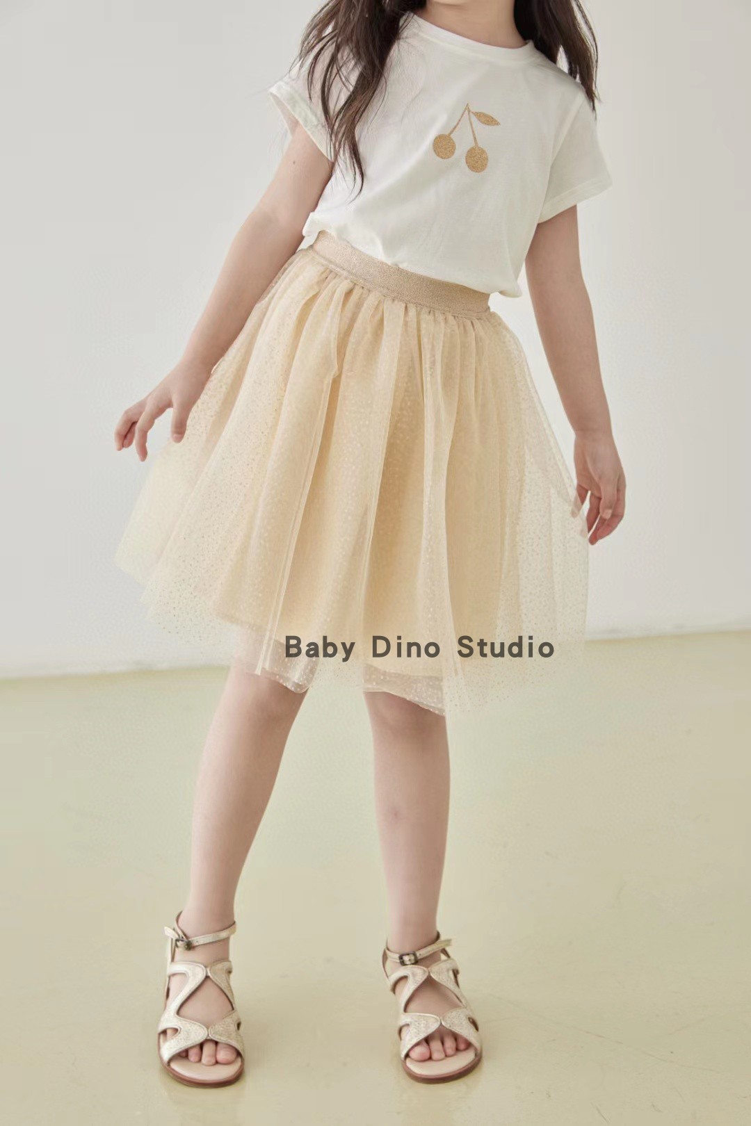 部分现货Baby Dino定制款女童香槟金网纱公主半裙