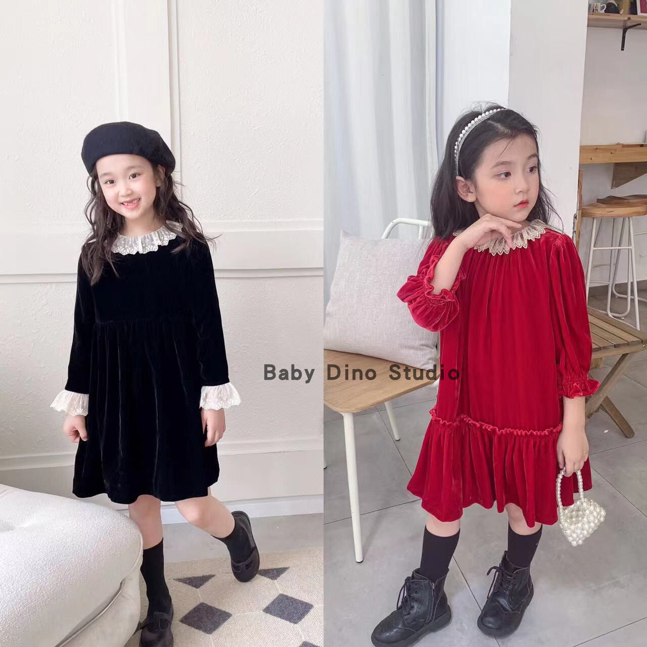 女童连衣裙赫本风秋冬丝绒