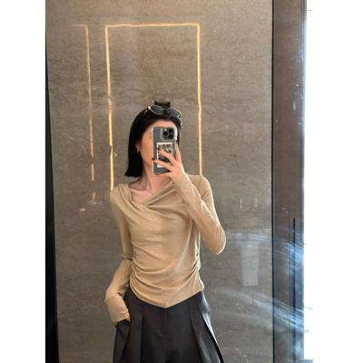 新款荡领修身T恤女打底衫上衣