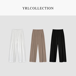 YERUNLU直筒简约西裤女垂坠感宽松休闲长裤高腰拉链款女士休闲裤