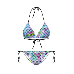 2021美人鱼比基尼泳装人鱼姬鱼鳞印花小胸三点式bikini分体泳衣女