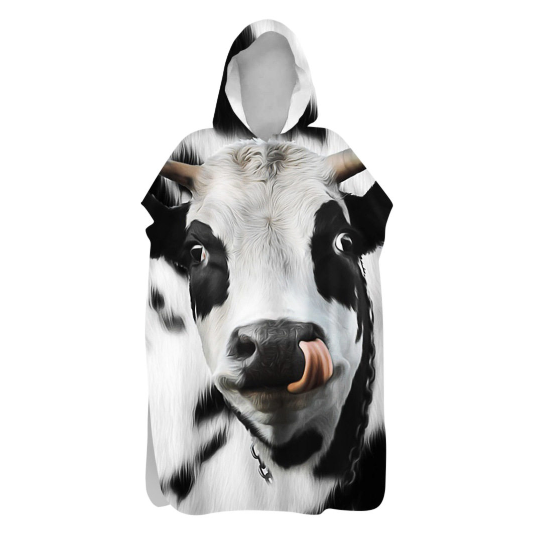 奶牛系列速干双面绒连帽速干浴袍户外潜水斗篷游泳沙滩浴巾外套54