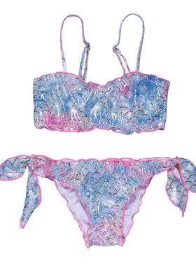 儿童分体泳衣鱼鳞印花美人鱼比基尼2021新款彩色吊带女童游泳衣