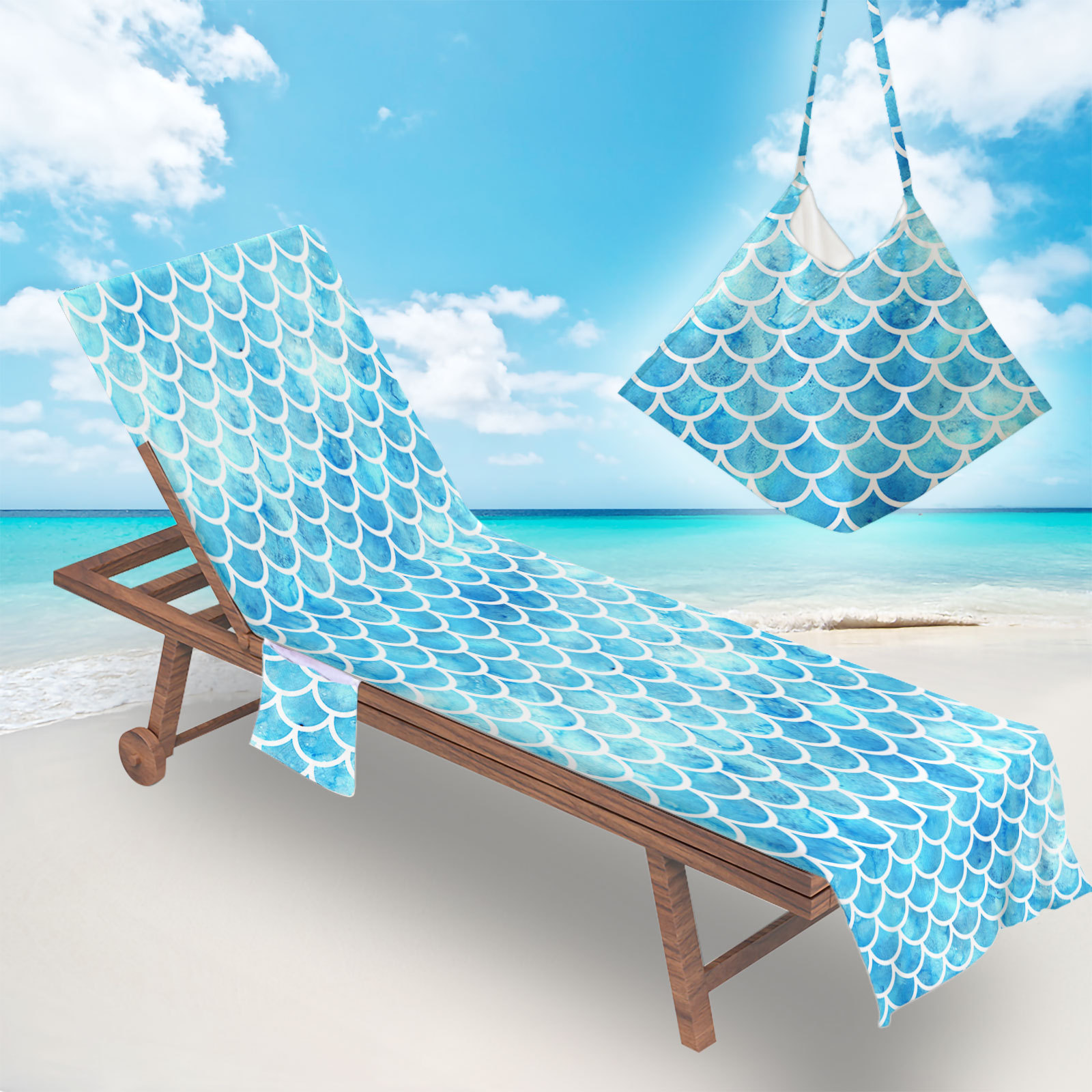 个性主体美人鱼款沙滩椅套躺椅罩毛巾包海边沙滩巾海边度假椅套76