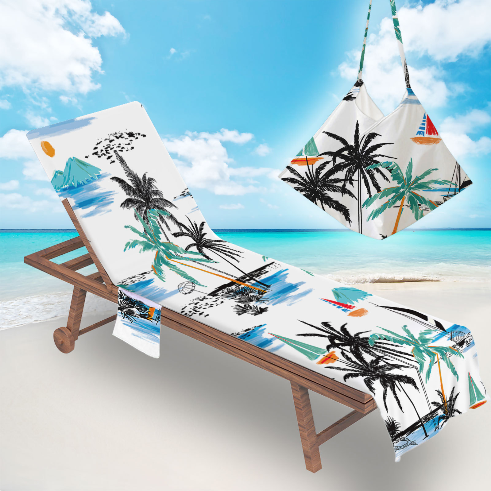 个性椰树系列风沙滩椅套 几何印花躺椅罩毛巾包 海边沙滩巾椅套10