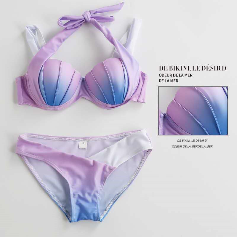 贝壳纯色吊带比基尼性感露背美人鱼鱼尾搭配泳衣 bikini sexy bra