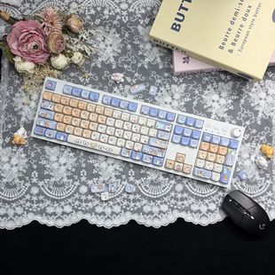 复客狮F104有线女生彩光笔记本媒体旋钮游戏可爱104配列机械键盘