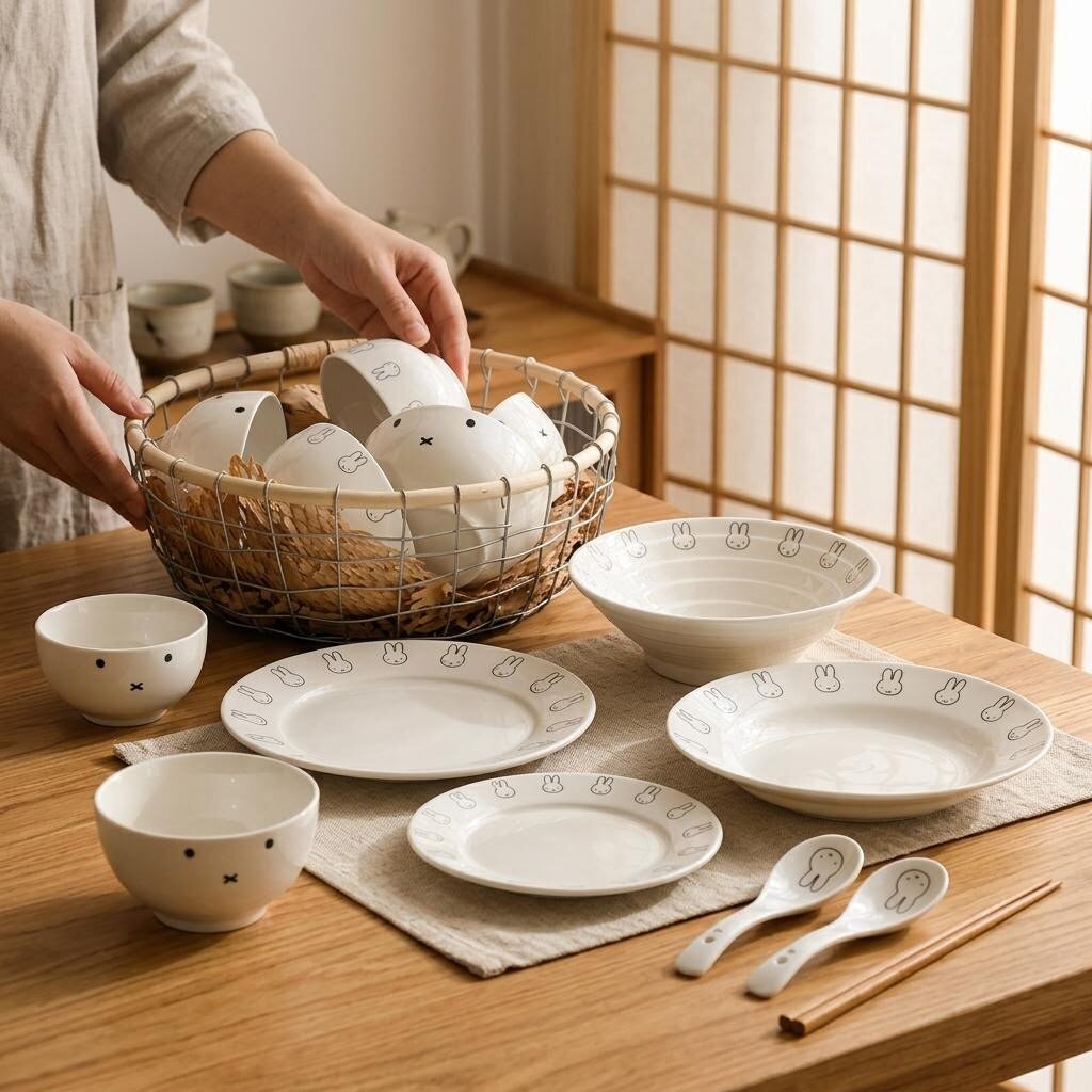 日式卡通米菲兔子餐具套装简约陶瓷吃饭碗家用泡面拉面螺蛳粉碗