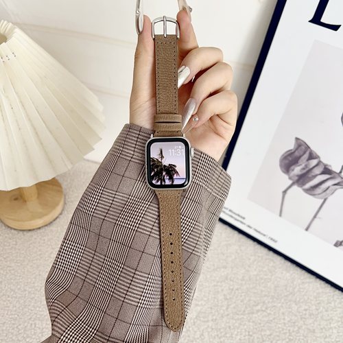 ins适用ApplewatchS9/10小蛮腰表带苹果手表87654321荔枝纹皮质se