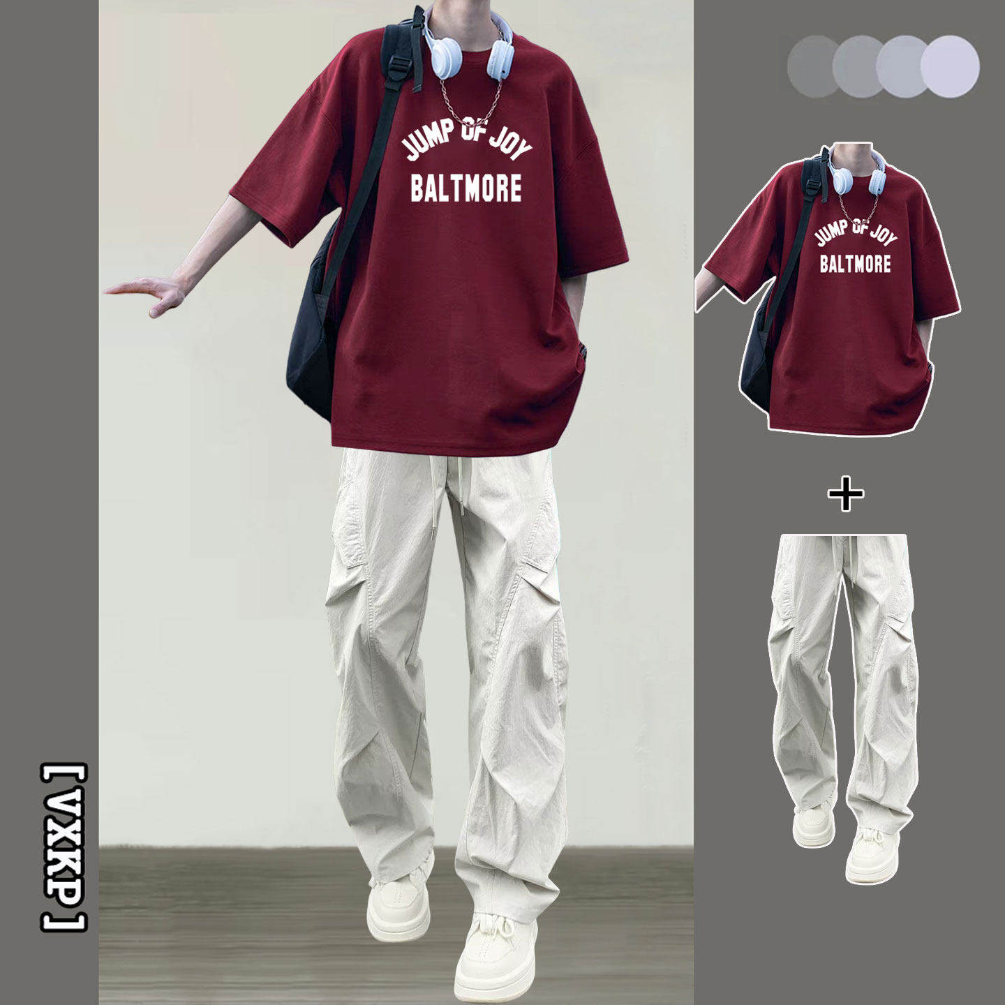 夏季套装男潮牌青少年字母印花短袖T恤休闲阔腿裤两件套