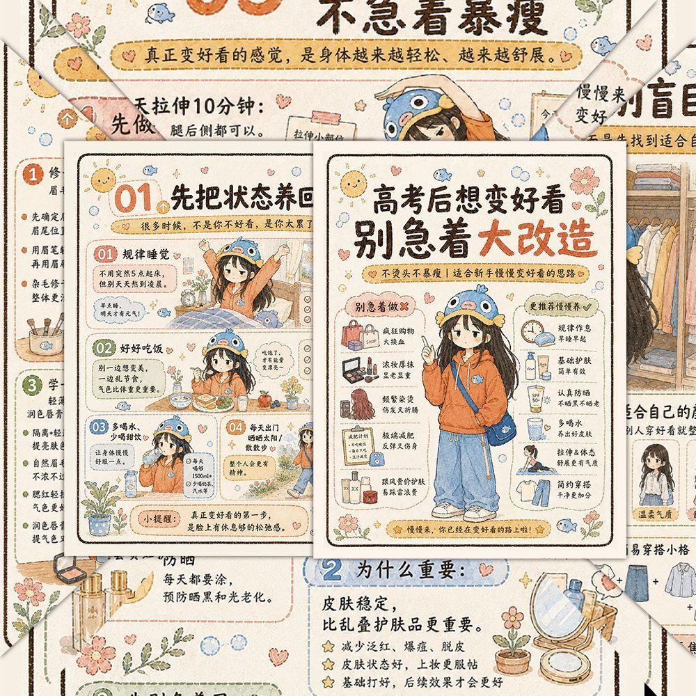18大张高考后想变好看别急着大改造贴纸低成本暑期计划指南贴纸画