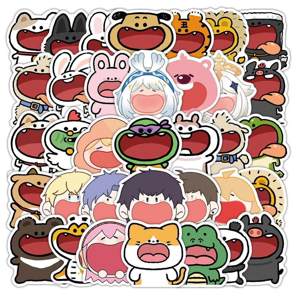 180张Q版大嘴卡通贴纸搞笑可爱手机壳行李箱手账标签装饰贴画防水