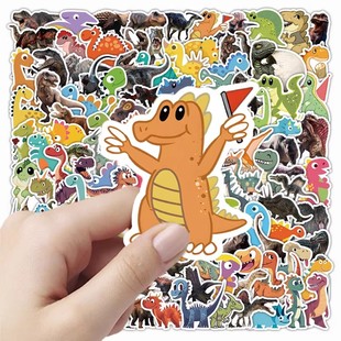 565张侏罗世纪恐龙贴纸三角霸王迅猛龙儿童玩具卡通图案水杯装饰