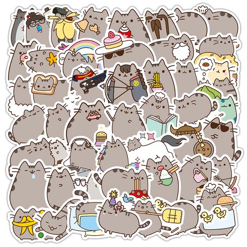 251张胖吉猫贴纸Pusheen卡通可爱猫咪玩具装饰笔记本电脑防水贴画