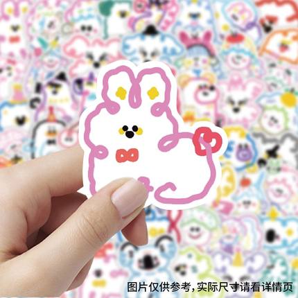 60张线条小动物贴纸可爱卡通装饰手账手机壳笔记本电脑防水贴画