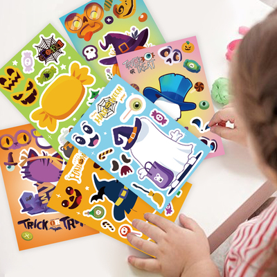 16张万圣节拼贴节日贴纸儿童玩具diy自粘手机行李箱标签立体贴画