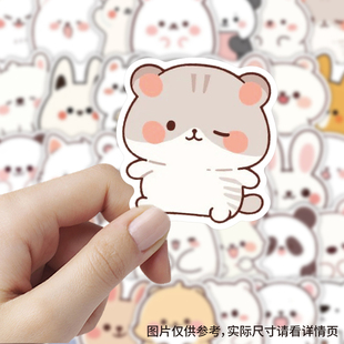 60张描边动物简笔画贴纸可爱呆萌萌宠diy装饰手账笔记本防水贴画
