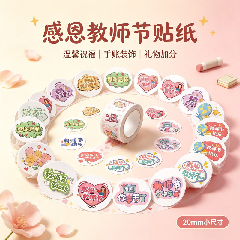 1500贴教师节快乐卷卷贴祝福语贴纸送女老师幼儿园diy礼物封口贴