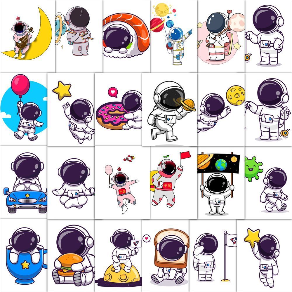 189张Q版宇航员卡通可爱贴纸ins风高颜值手机壳桌面装饰桌面贴画