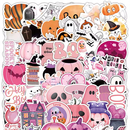 100张万圣节卡通素材南瓜贴纸笔记本电脑窗户礼物装饰防水DIY贴画