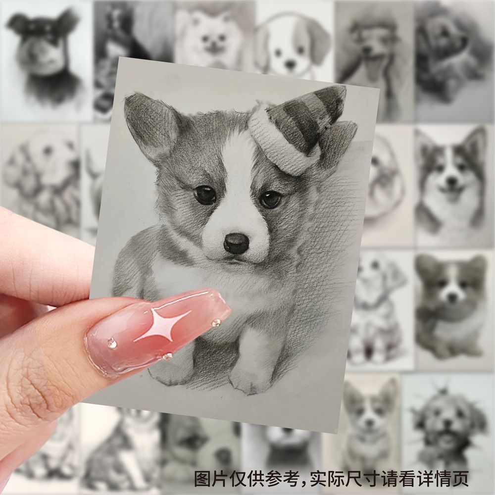 素描小狗贴纸ins风黑白速写手绘可爱动物贴画DIY手机装饰贴图片