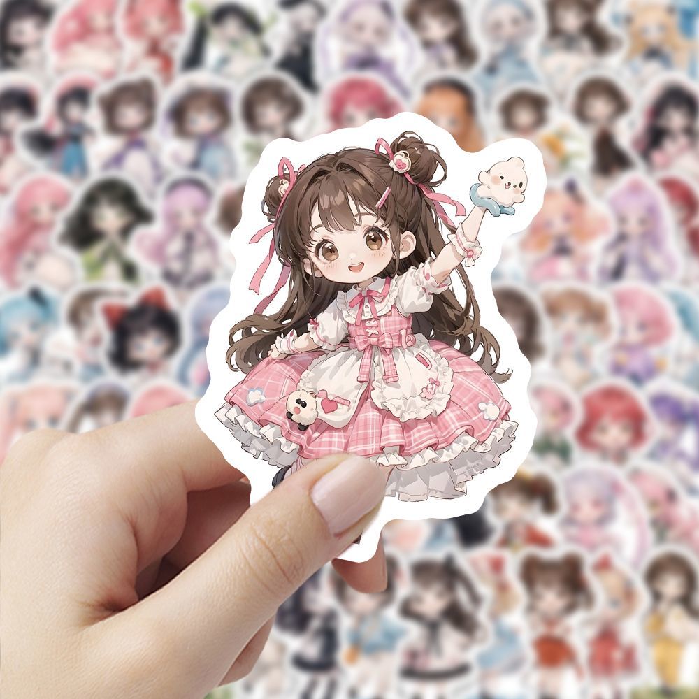 206张二次元萝莉卡通女孩贴纸可爱少女DIY笔记本装饰手机手账贴画