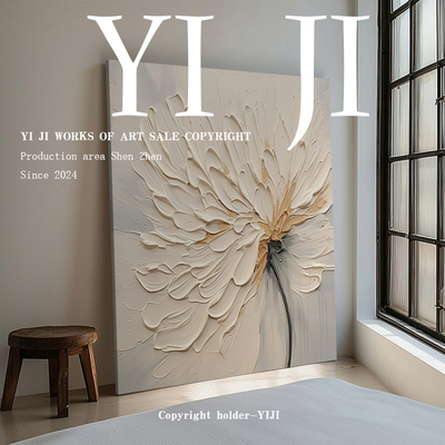 YJ.ART原创手绘《雅绽》侘寂风走廊装饰画设计师抽象艺术肌理油画