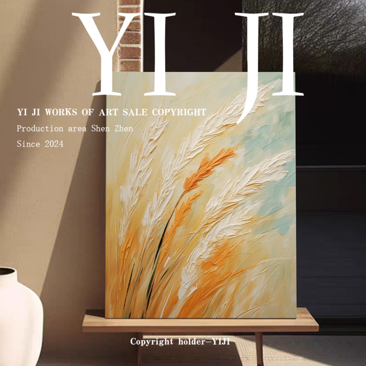 YJ.ART原创手绘《金穗流光》田园风自然系麦穗厚涂氛围感书房挂画