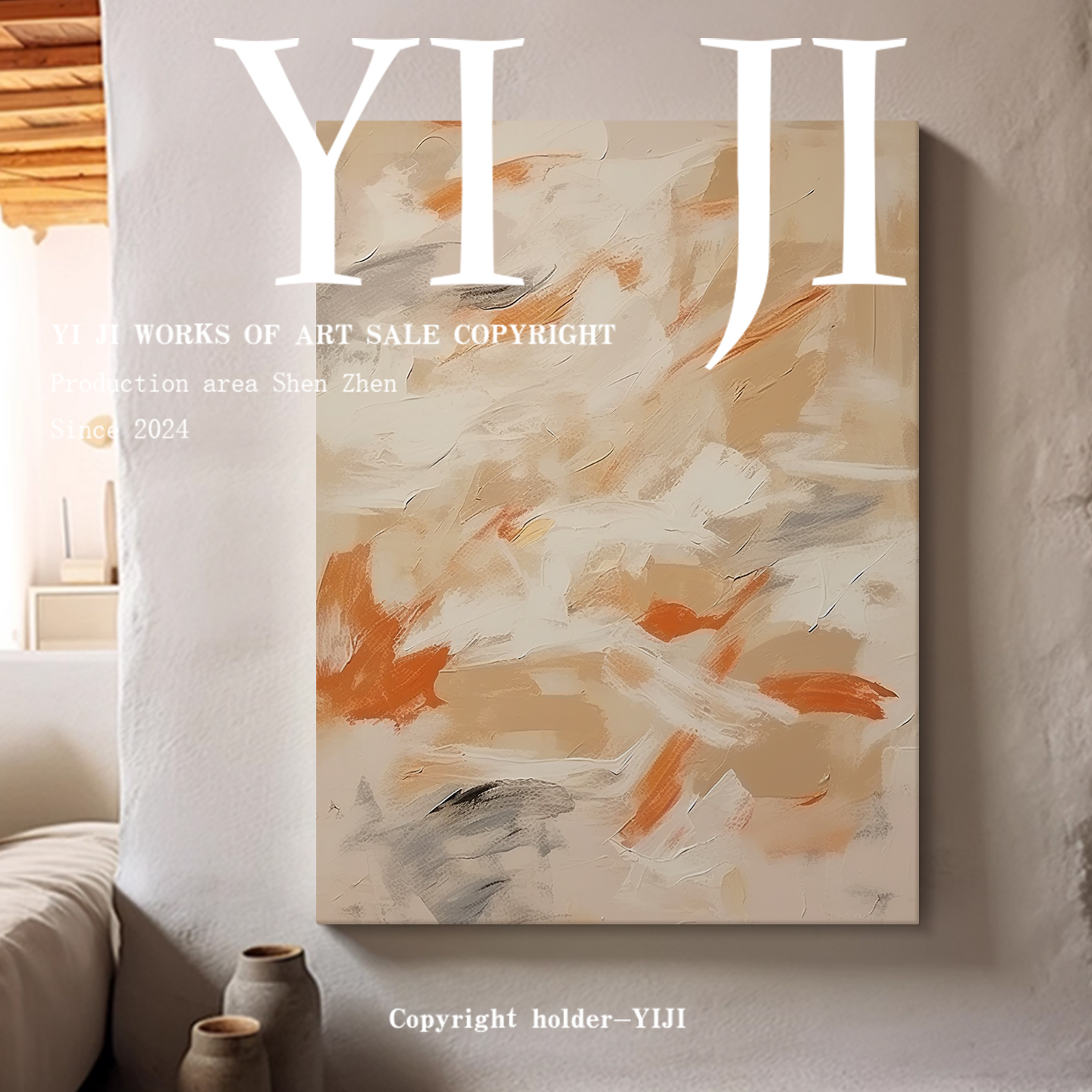 YJ.ART原创手绘《余烬诗篇》侘寂风抽象表现主义室内入户装饰画