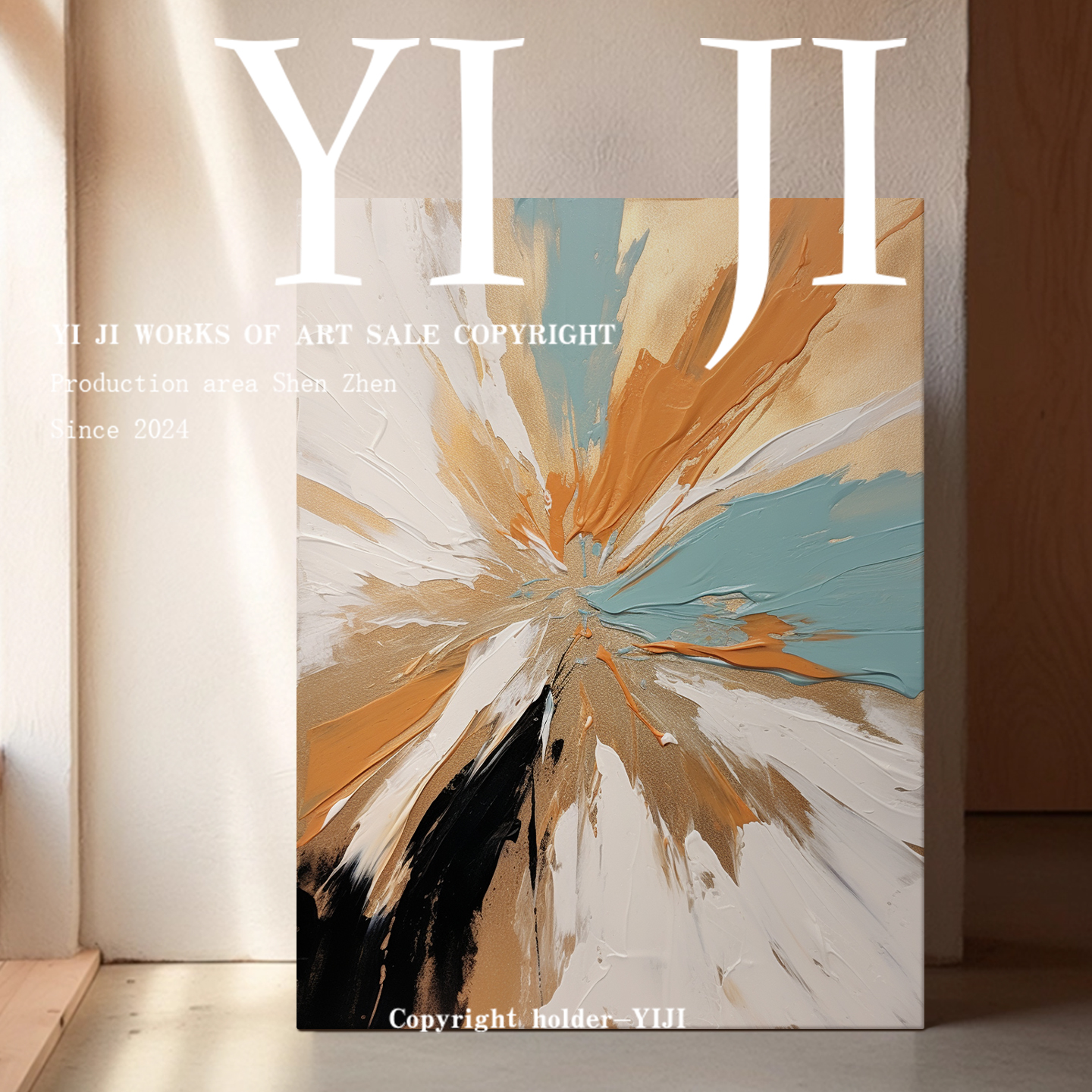 YJ.ART原创手绘《璨芒迸宙》美式抽象表现主义餐厅卧室艺术落地画