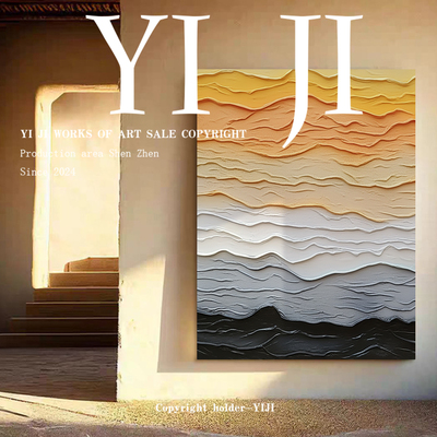 YJ.ART原创手绘《霞纹叠韵》北欧风高档抽象厚涂艺术玄关立体挂画
