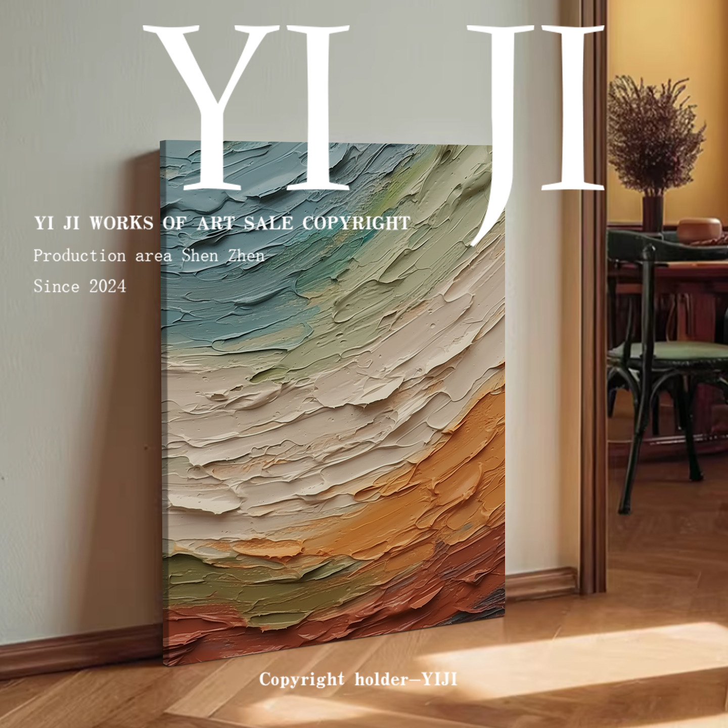 YJ.ART原创手绘《层叠三韵》轻奢风高档静谧绿抽象玄关艺术挂画,家居饰品,油画,淘宝优惠券,粉丝福利购,淘宝优惠卷