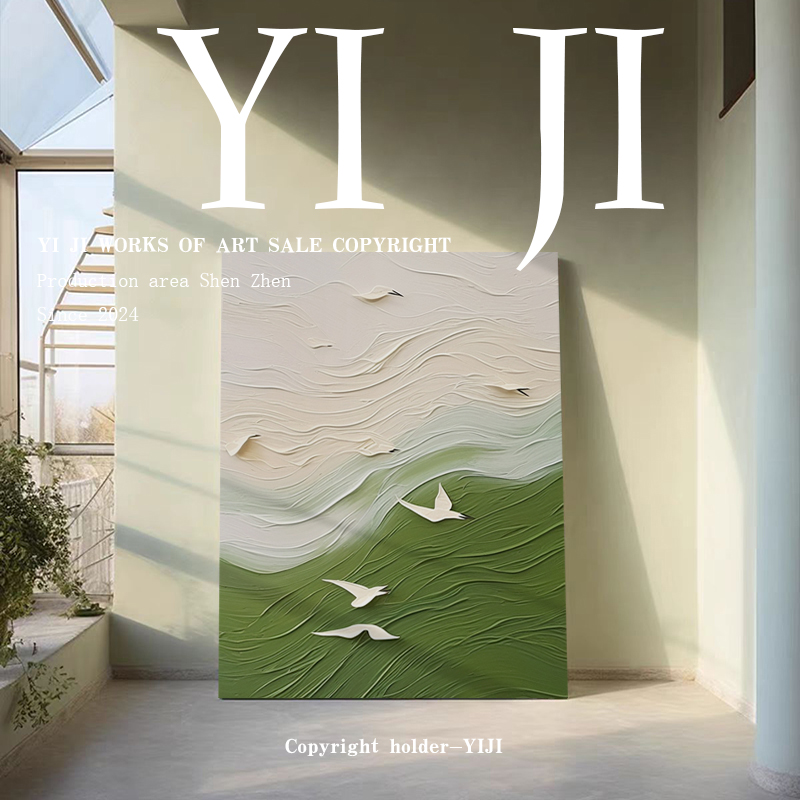YJ.ART原创手绘《掠涌》现代简约客厅装饰画清新抽象艺术肌理油画