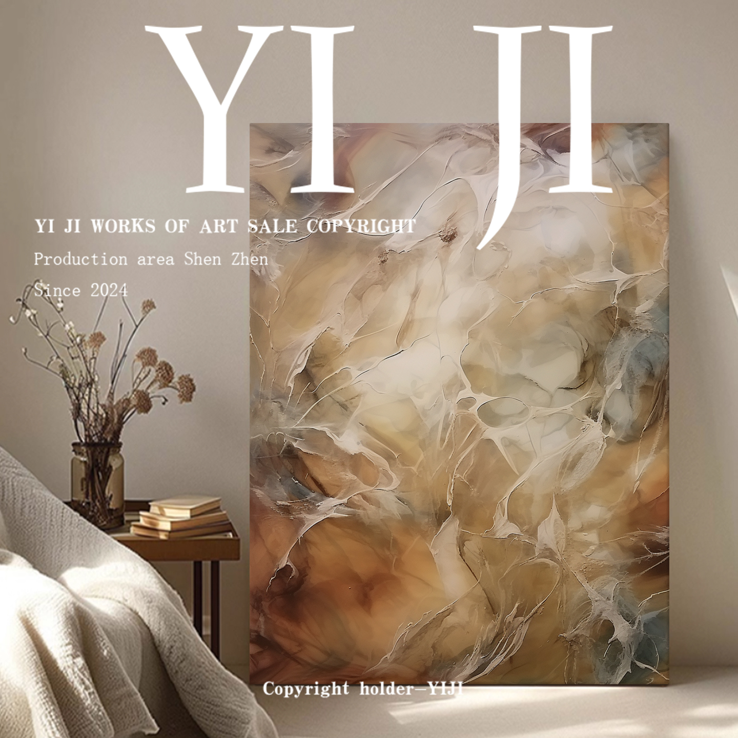 YJ.ART原创手绘《脉絮衍痕》侘寂风室内简约卧室装饰艺术肌理油画图片