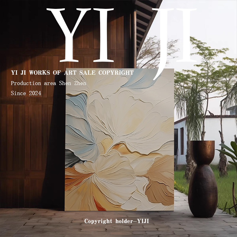 YJ.ART原创手绘《花虹》侘寂风偏厅装饰画简约玄关抽象艺术肌理画