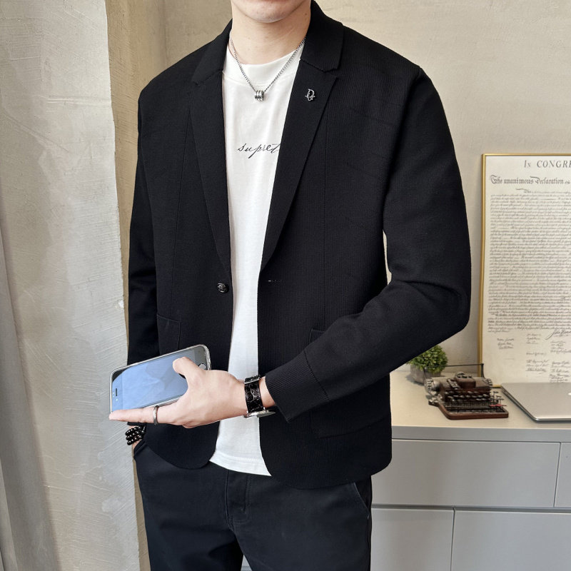 2026秋季西装领针织天丝开衫韩版潮流毛衣外套男上衣男装痞帅上衣