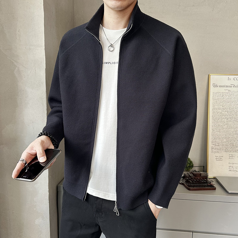 莱赛尔开衫毛衣男士双拉链针织衫外套2026秋季新款潮牌修身毛线衣