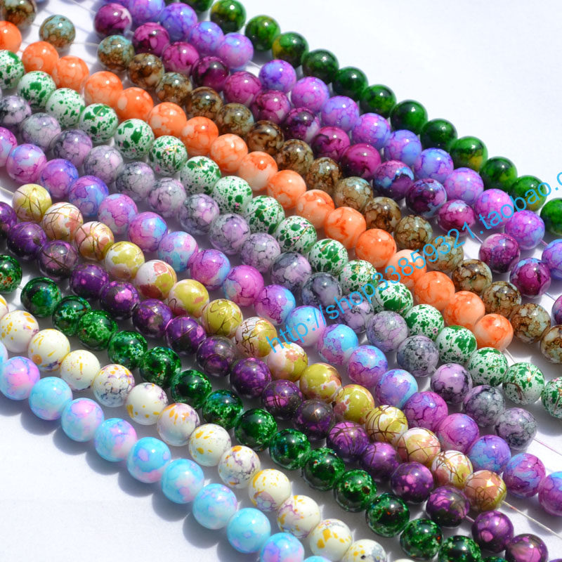 diy 饰品配件串珠材料 8mm仿陶瓷珠 水墨画染色珍珠12色 2元50颗