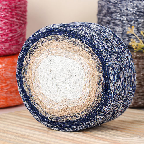 银河渐变蛋糕线1.5mm流银棉线段染包包材料200g钩针空心棉圆股纱