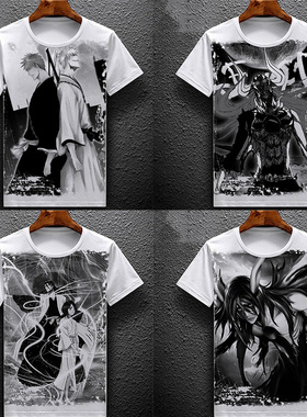 死神BLEACH 黑崎一护 白色短袖T恤 衣服动漫周边上衣服装定制图案