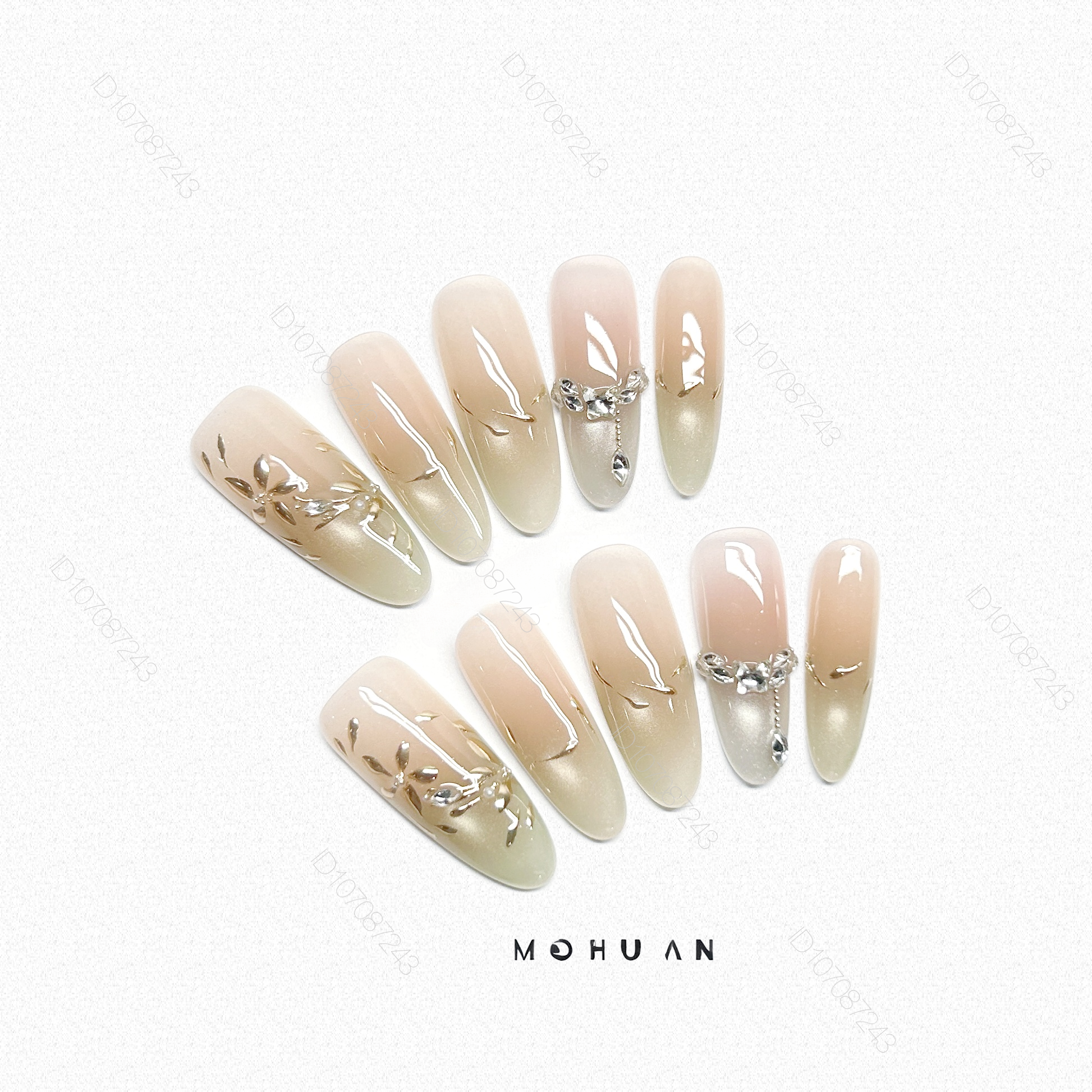 纯手工穿戴长款美甲贴片鎏金新中式猫眼渐变高级感显白气质