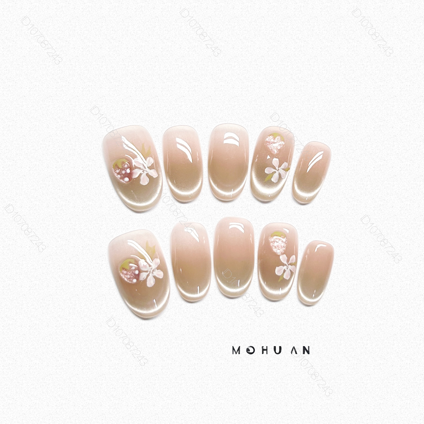 纯手工穿戴甲手捏草莓花绘新款