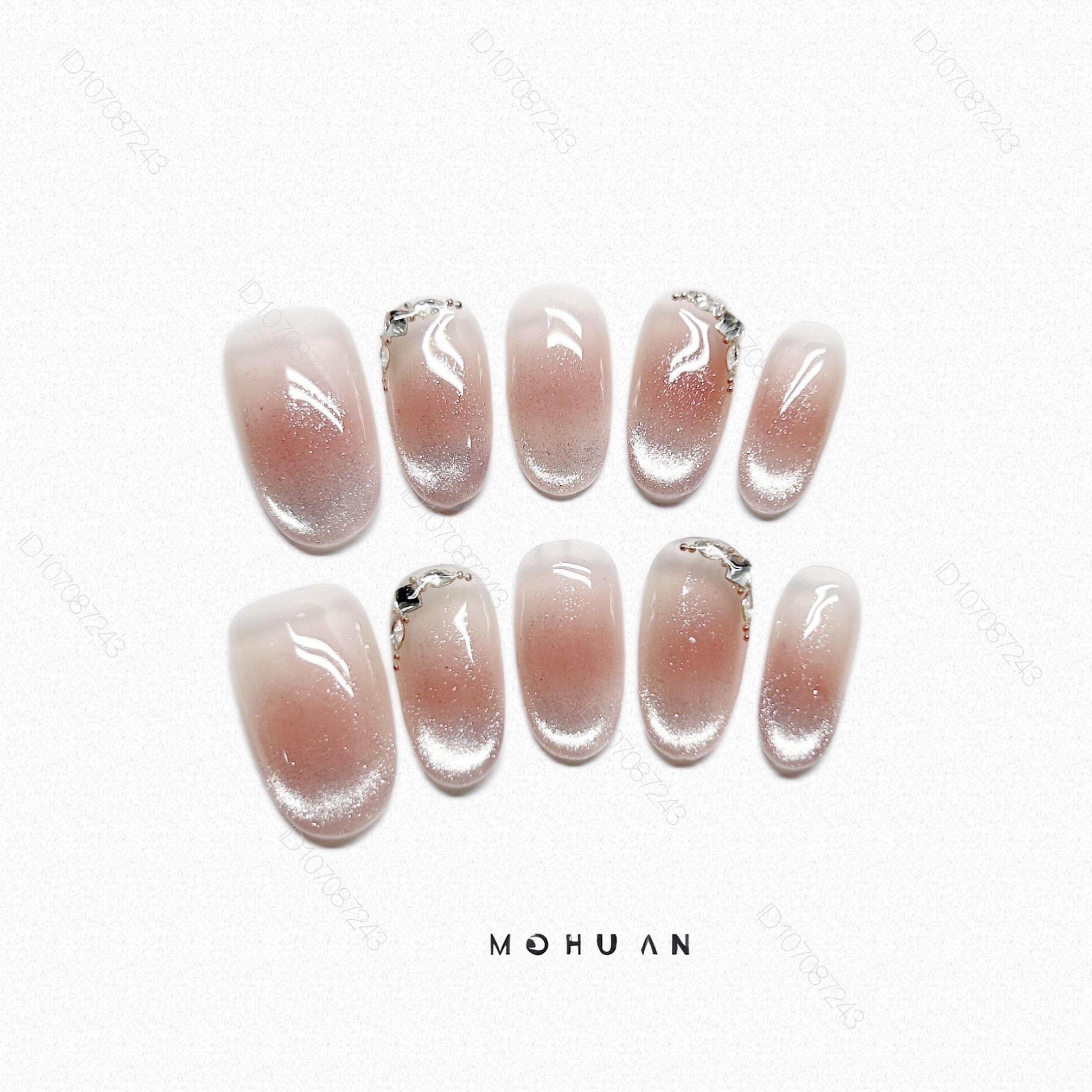 纯手工穿戴甲腮红晕染爆闪美甲短款法式猫眼轻奢日常显白春高级感