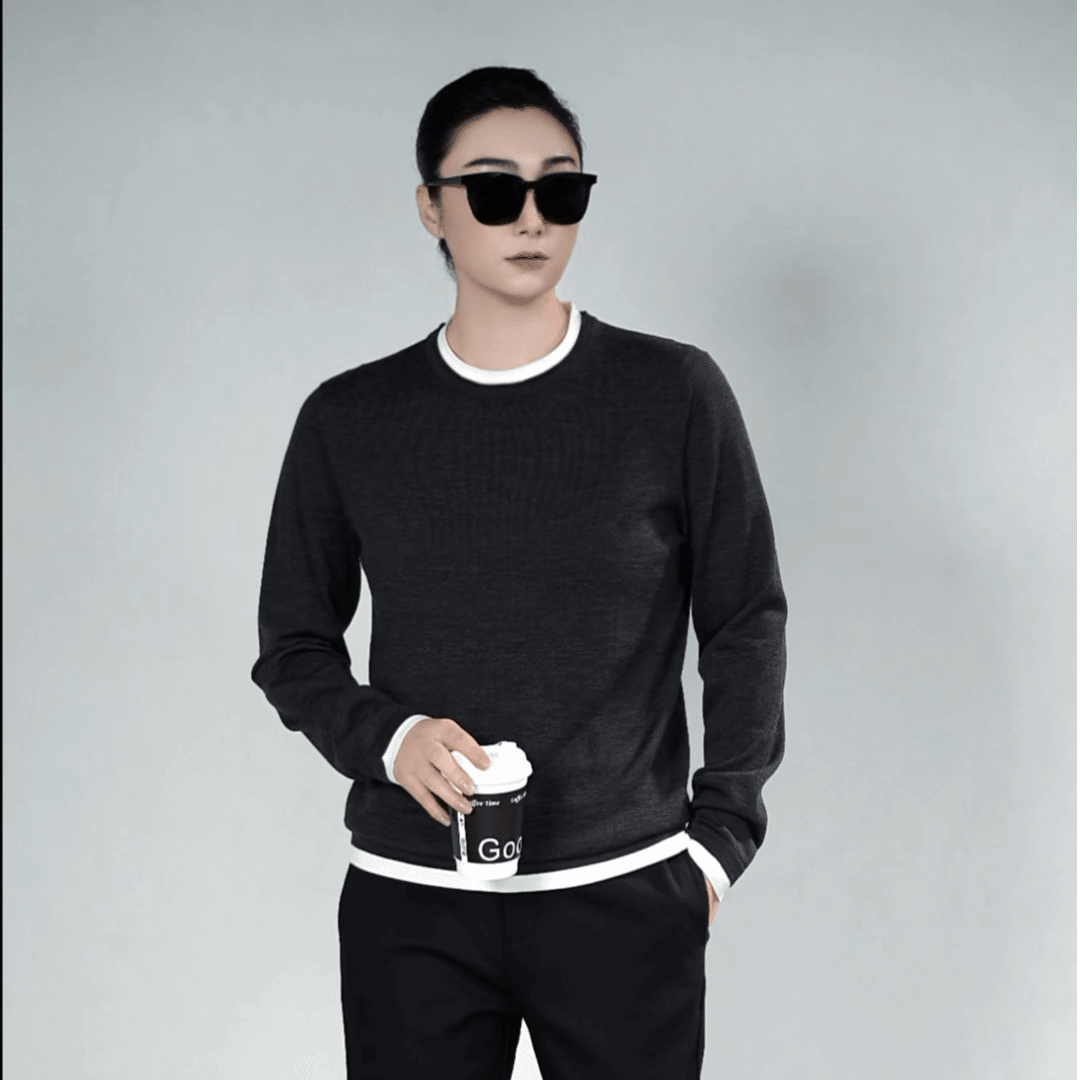 男士秋冬圆领假两件百搭针织衫