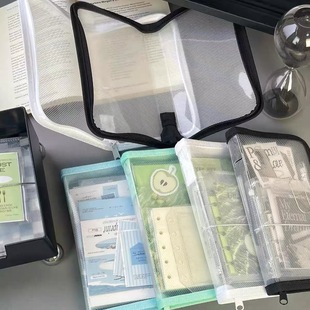 A6收纳包斜纹透明贴纸收纳袋手账素材纯色简约清新笔袋大容量文具